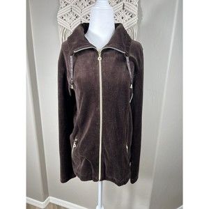 Chicos Zenergy Jacket Brown Velour Zip Front Coat Pockets Sz 2 Large NWT $129